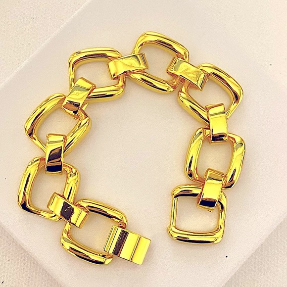 Chunky Gold Chain Link Bracelet Statement Thick Square Bracelet - Picture 6 of 6
